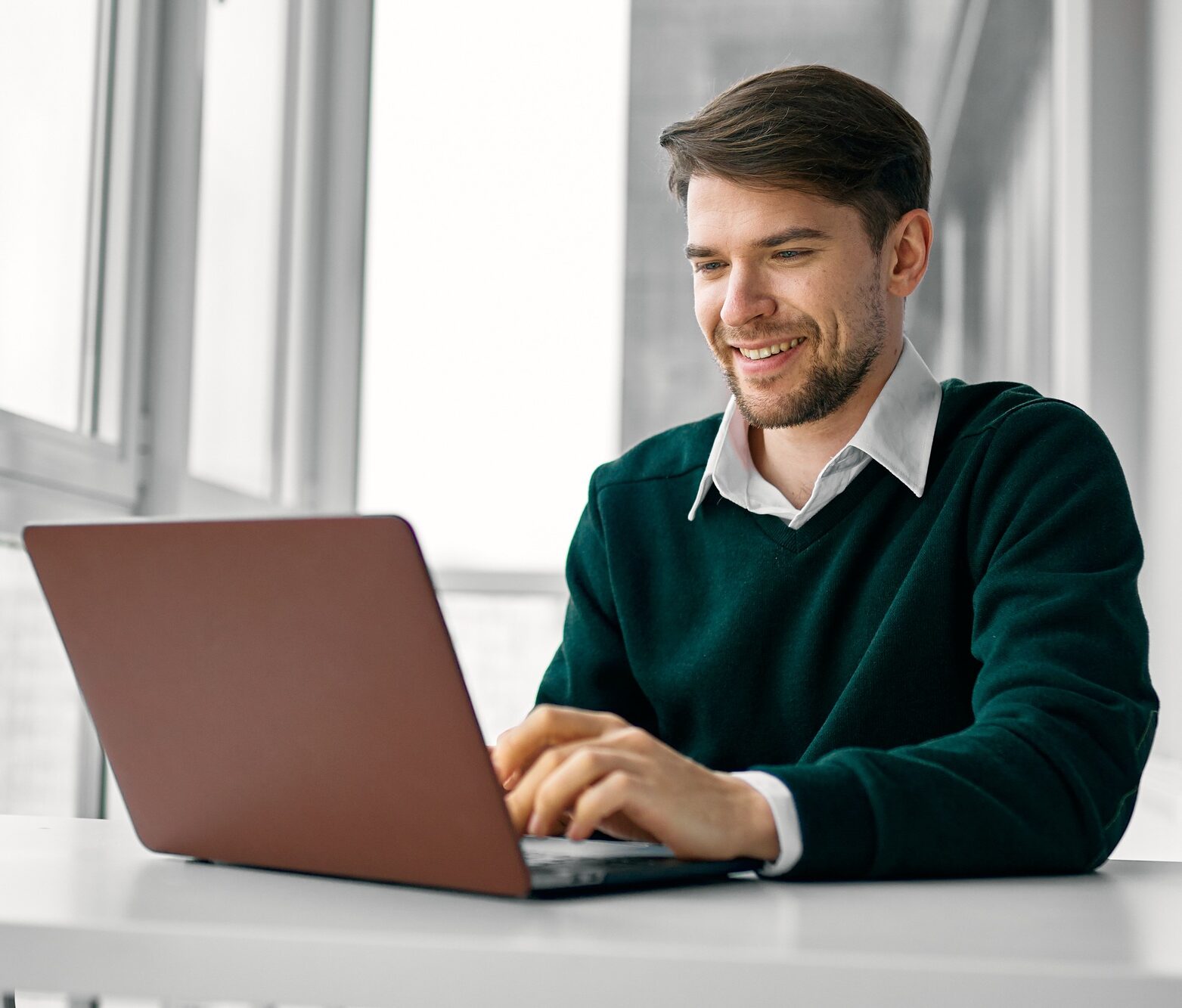 Business man laptop work desk technology